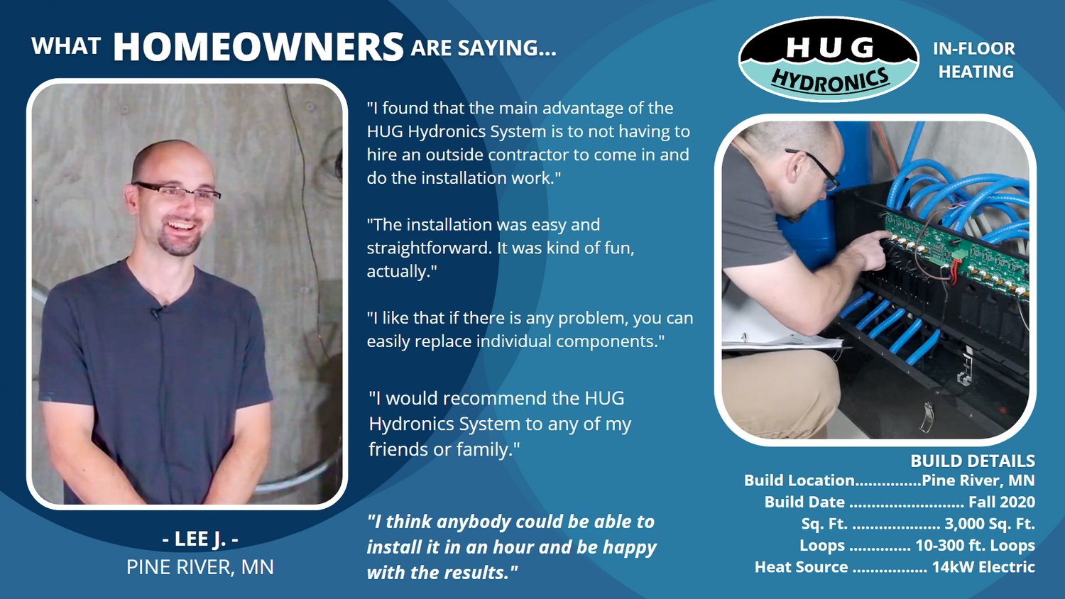 I foudn the main advantage of a HUG HYdronics in floor heating system was not having to hire or wait on outside contractors