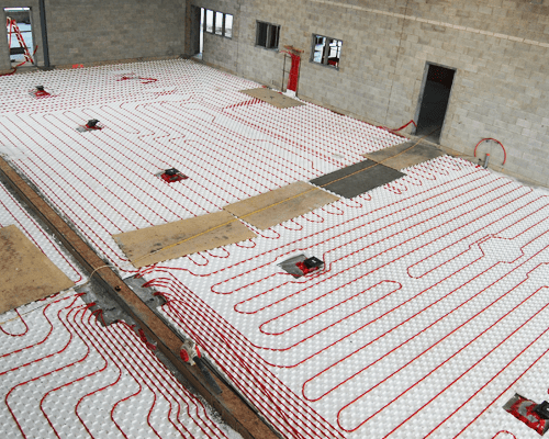 example of heat sheet insulation with pex pipes laid out in it, ready to cement