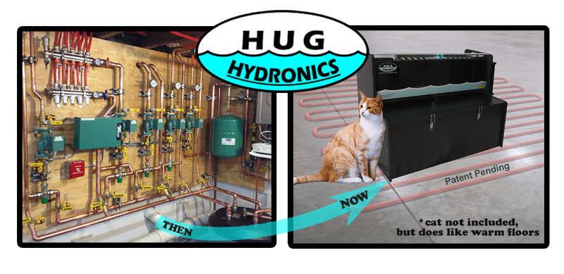 HUG Hydronics in floor heating system replaces a wall of plumbing and installs in 1 hour