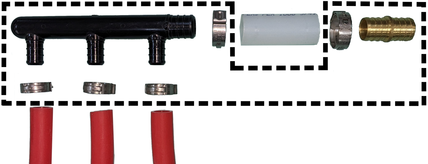 3 port poly manifold kit in diagram for in floor heating- requires crimping tool