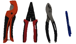 Set of pliers and a pen on a white background