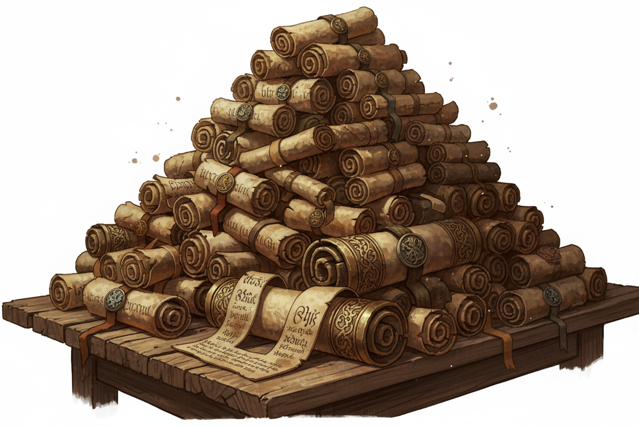 illustrated pile of scrolls