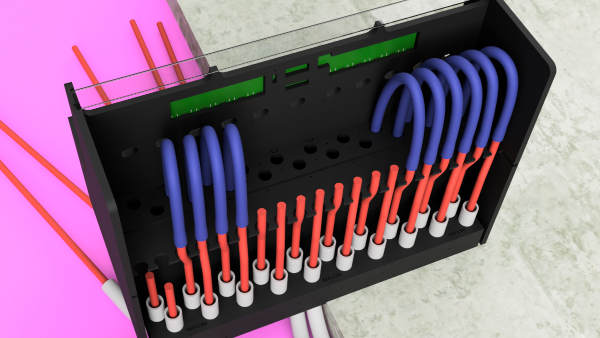 The HUG Holey hose holder fits perfectly on the back side of the HUG Hydronics radiant in-floor heating system's tank. and takes no extra floor room when the HUG Hydronics radiant in-floor heating tank is installed. Easy as HUG Hydronics