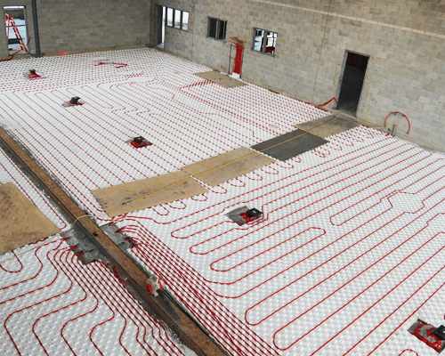 example of heat sheet insulation with pex pipes laid out in it, ready to cement 