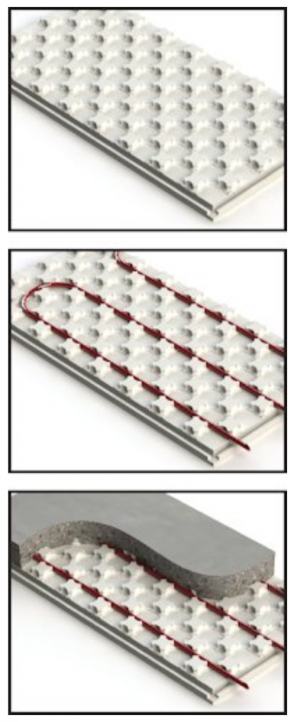 heat sheet insulation replaces the pink foam used under pex pipes when building infloor heating it to a building. The pex pipes just walk into place and the nodules hold it securely while pouring cement